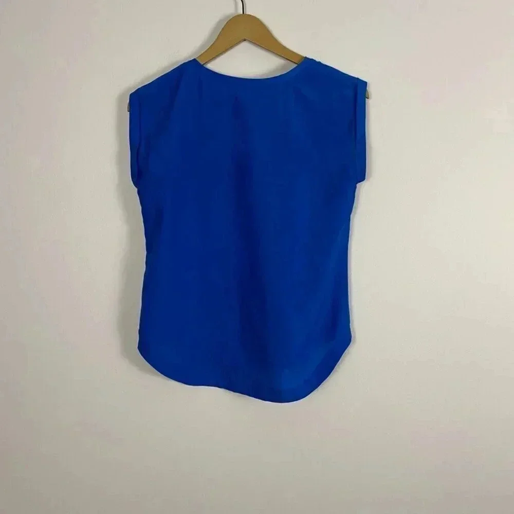 J. Crew Blue Scoop Neck Cuffed Sleeve Top